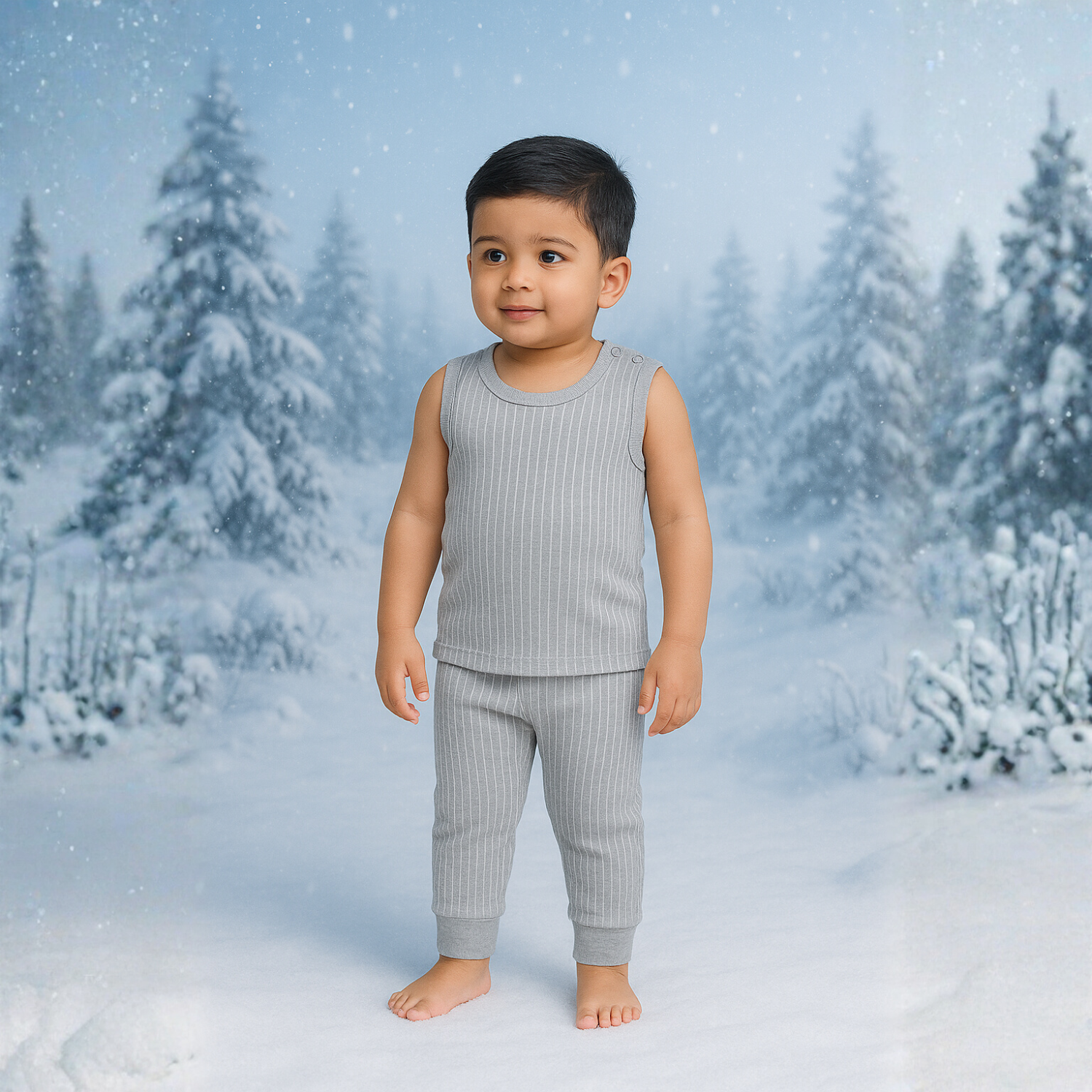 Smile Baby Kids Thermal Sleeveless Top & Legging Winter Set – Soft & Warm Innerwear for Boys & Girls (Grey, 0–6 Years)