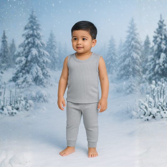 Smile Baby Kids Thermal Sleeveless Top & Legging Winter Set – Soft & Warm Innerwear for Boys & Girls (Grey, 0–6 Years)