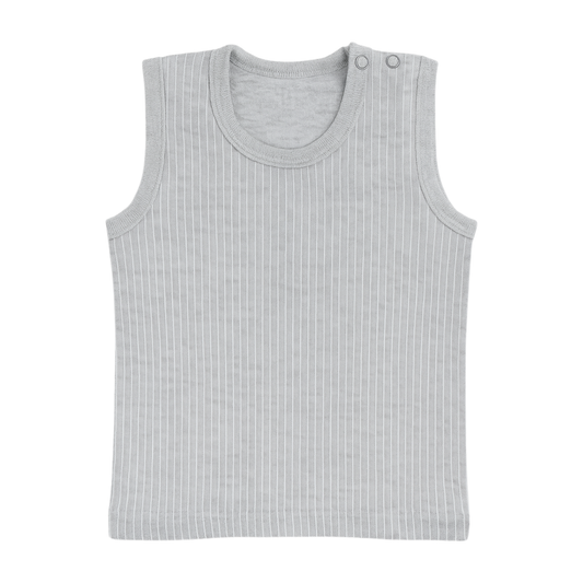 SMILE BABY Sleeveless Thermal T-Shirt for Babies & Kids (0–6 Years) – Soft Ribbed Cotton Winter Innerwear – Grey