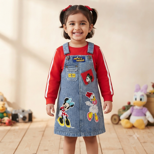 SMILE BABY Girls Light Blue Denim Middi Set with Red Top | 3Y–12Y