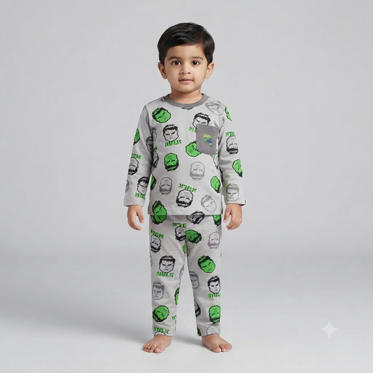 SMILE BABY D.Grey Hulk printed boys night suit front view