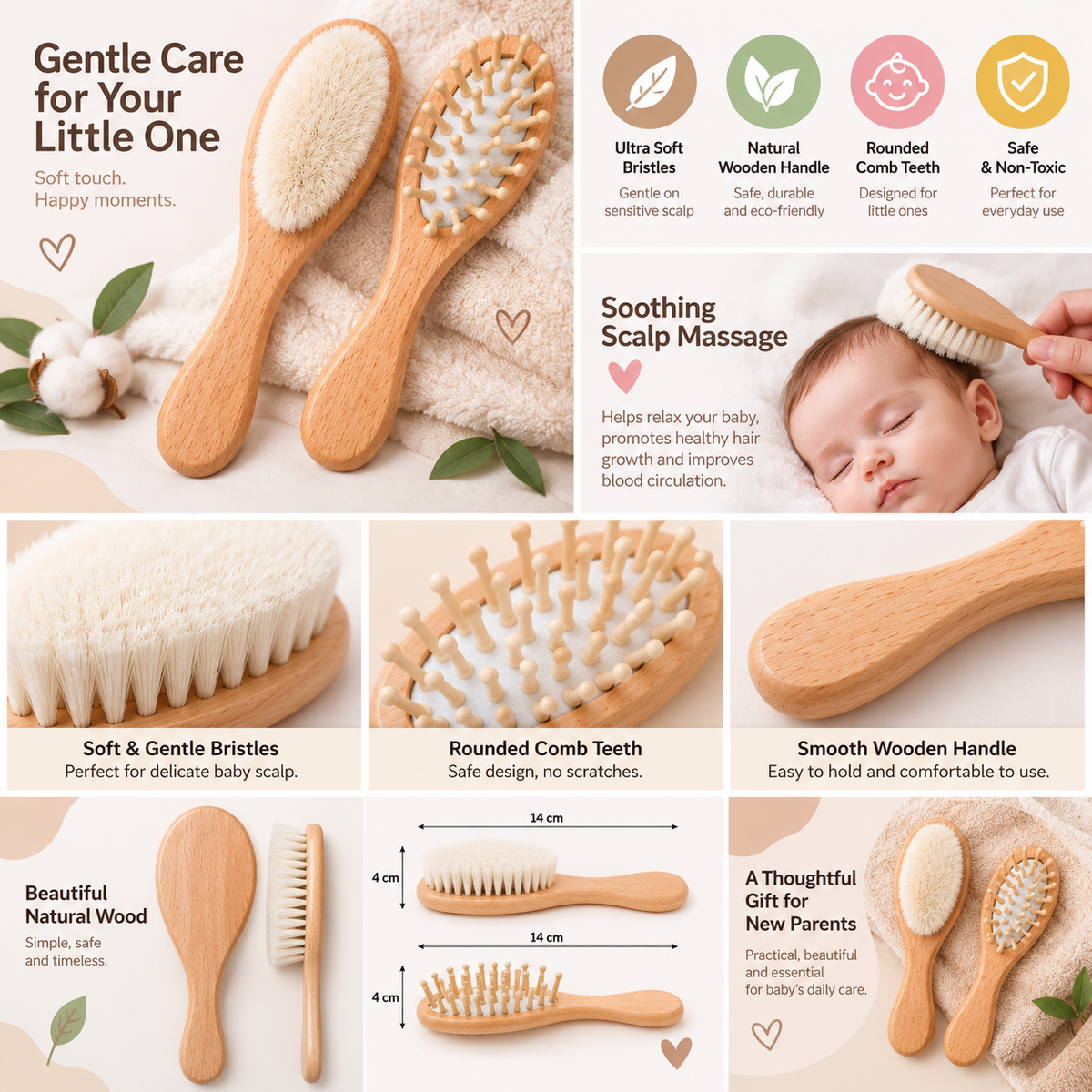 Smile Baby Wooden Baby Comb & Brush Set 