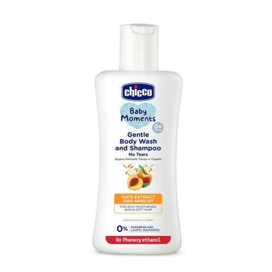 Chicco Baby Moments Gentle Bodywash & Shampoo with Oats Extracts & Apricot, 100ml |Head-to-Toe | No Tears Formula | Moisturized Skin & Hair | Dermatologically Tested | Parabens & Phenoxyethanol Free