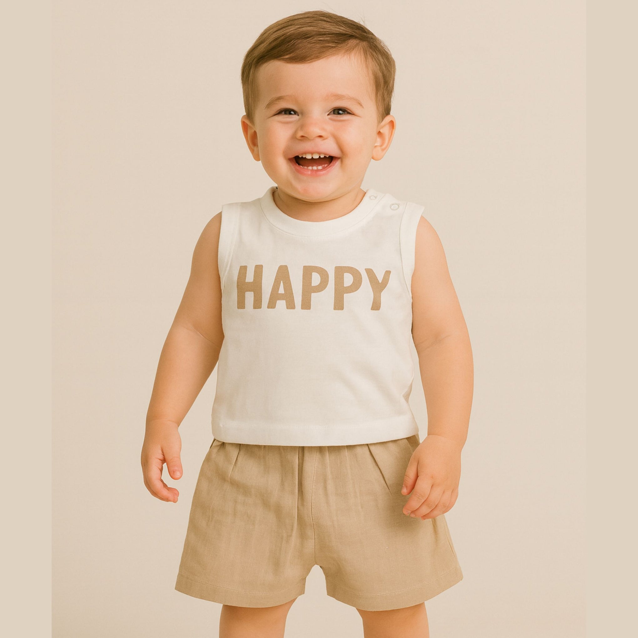 SMILE BABY “Happy Little Boy” Summer Outfit Set for Boys – Cotton Shorts & T-Shirt With Shirt (Newborn to 9 Months)
