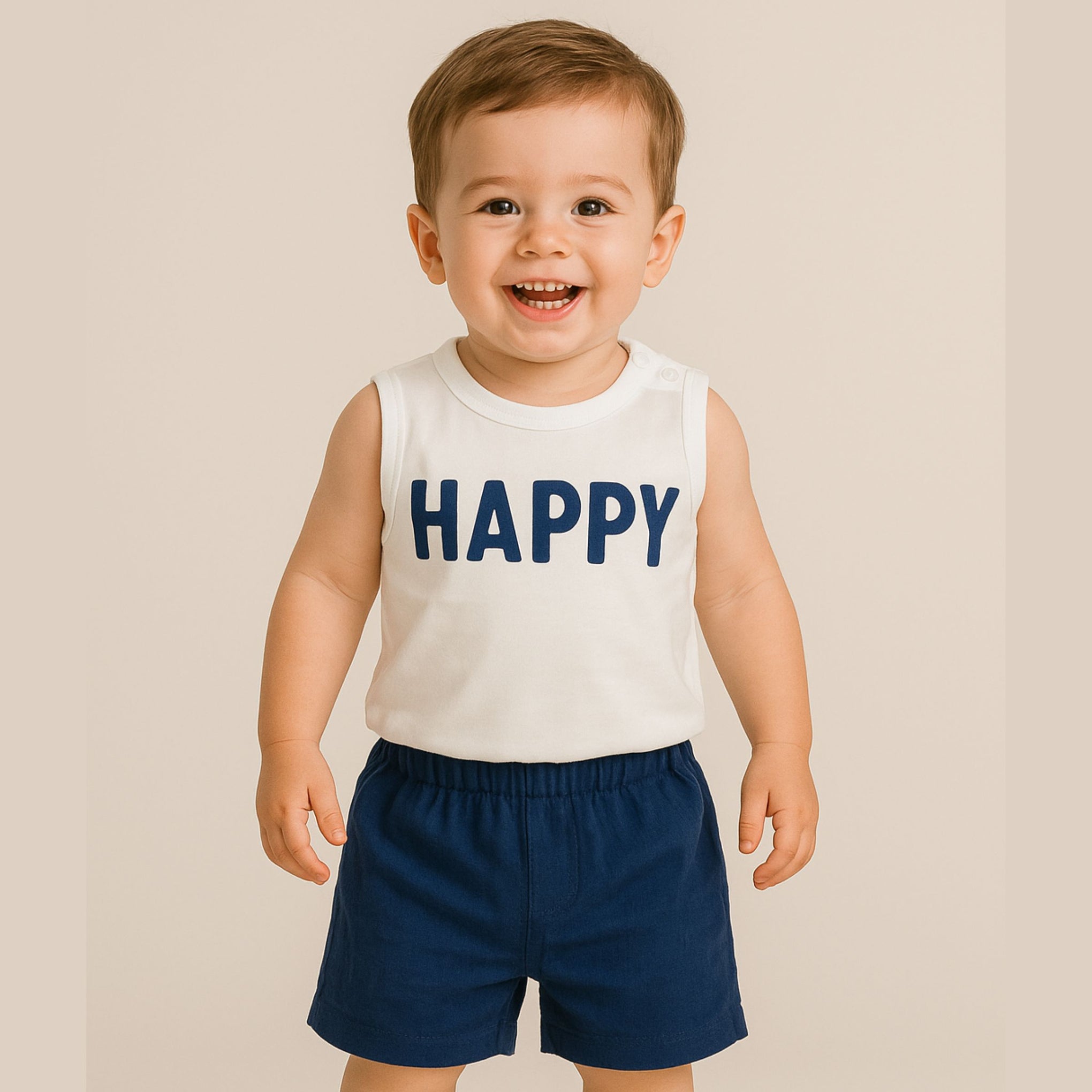SMILE BABY “Happy Little Boy” Summer Outfit Set for Boys – Cotton Shorts & T-Shirt With Shirt (Newborn to 9 Months)