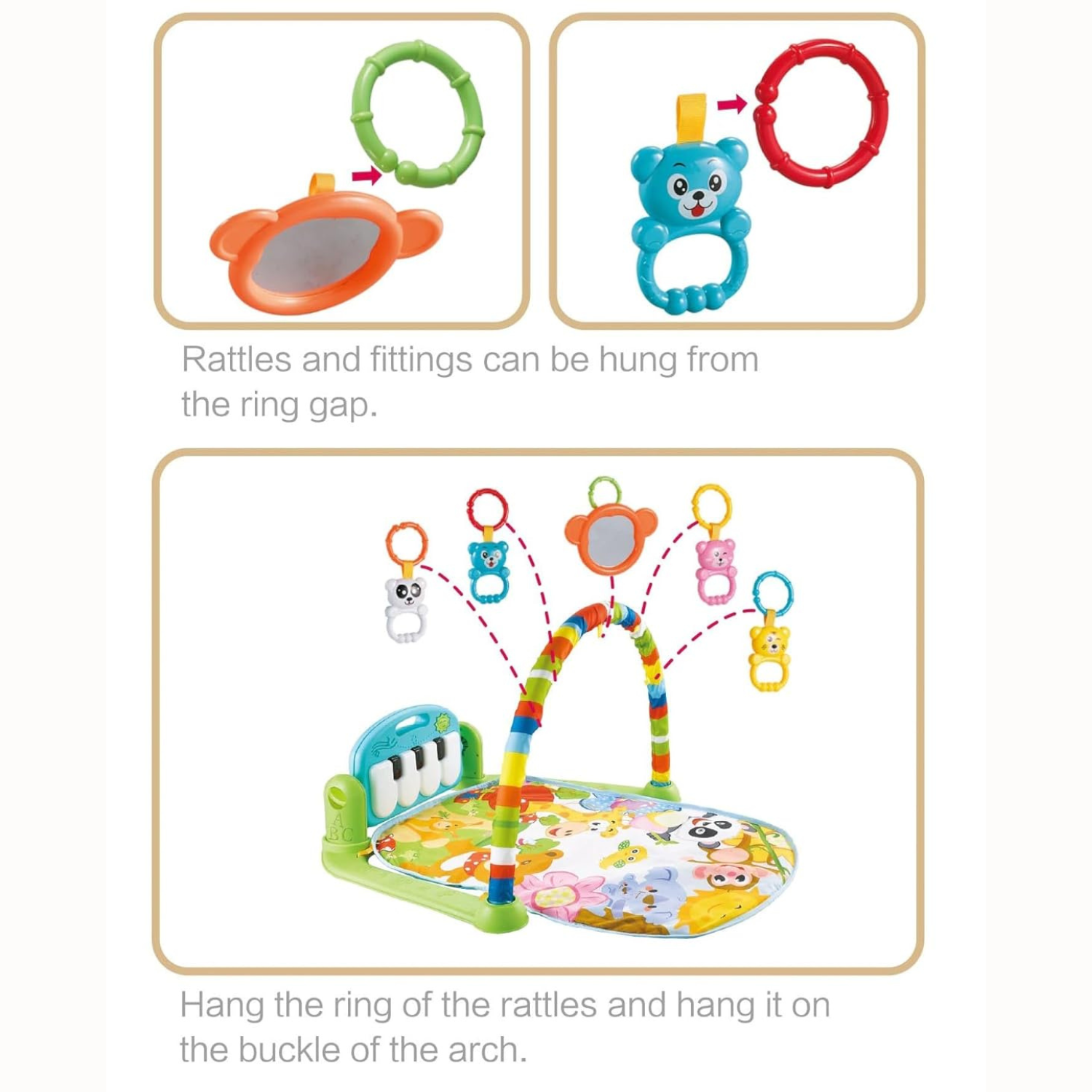 Smile Baby Kick & Play Piano Gym for Babies – Multi-Functional Activity Playmat with Lights, Music & Hanging Toys | Tummy Time & Development Mat