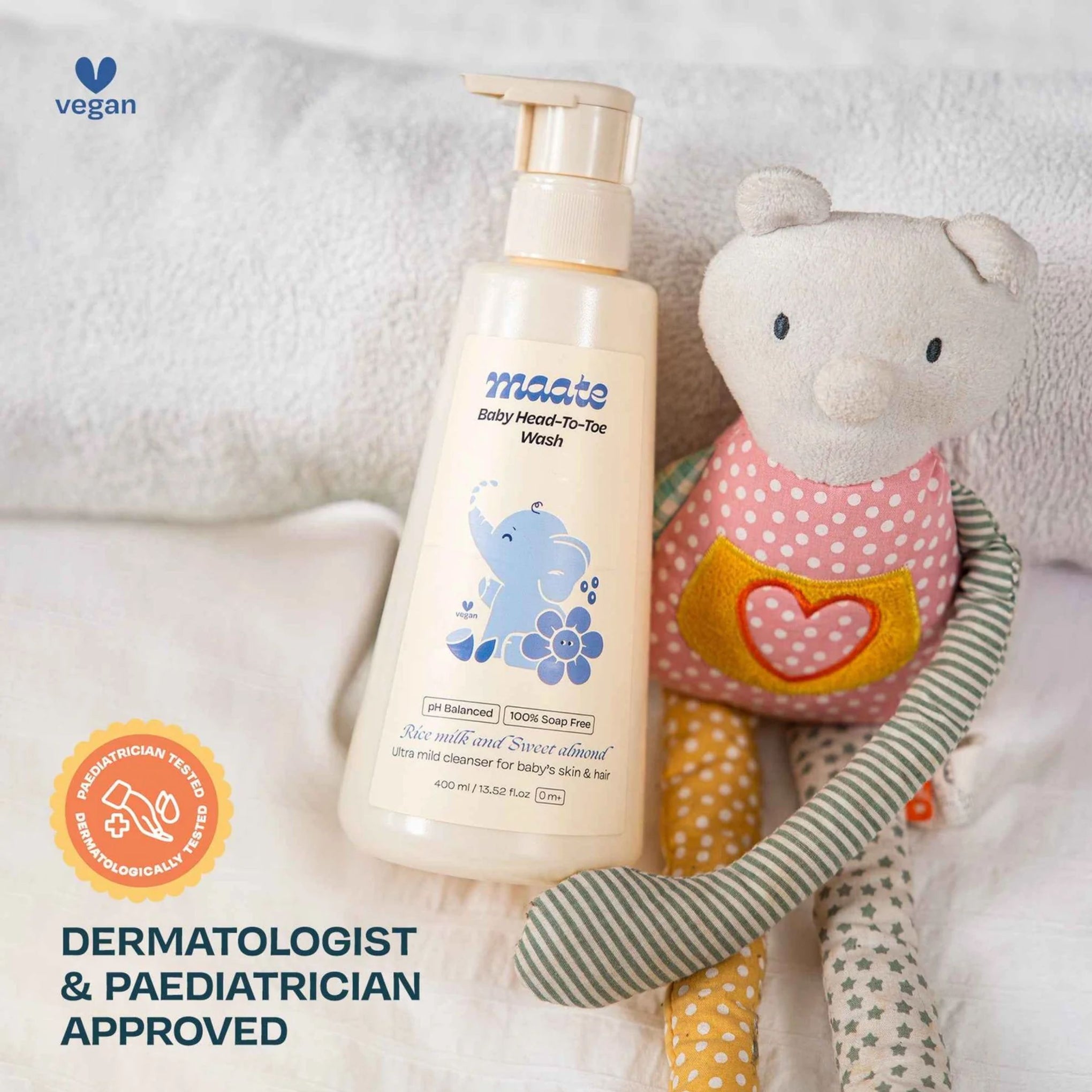 Maate Baby Head-To-Toe Wash | Rice Milk & Sweet Almond | pH Balanced, Soap-Free & Tear-Free | Ultra-Mild Cleanser for Baby’s Skin & Hair (0+ Months)