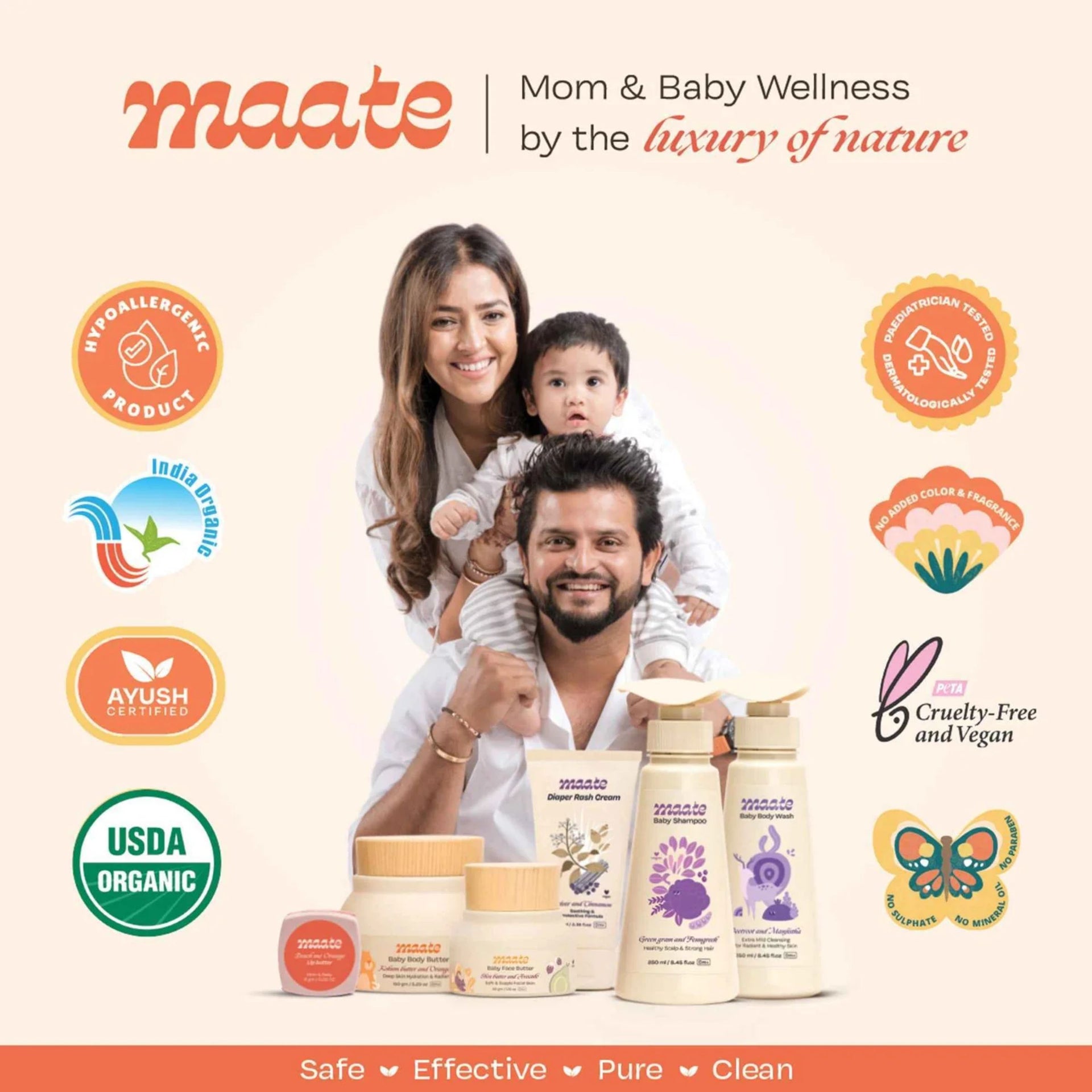 Maate Baby Head-To-Toe Wash | Rice Milk & Sweet Almond | pH Balanced, Soap-Free & Tear-Free | Ultra-Mild Cleanser for Baby’s Skin & Hair (0+ Months)