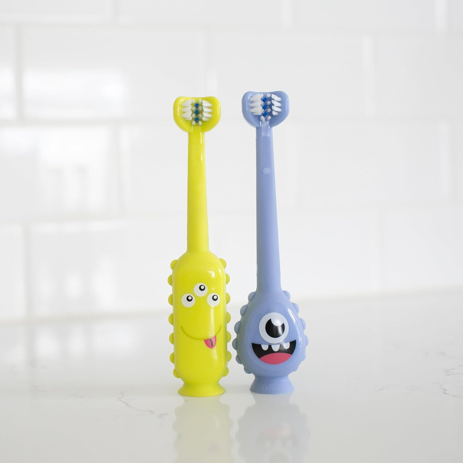 Dr. Brown's ToothScrubber Toddler Toothbrush for Kids 1-4 Years | Triple-Sided Soft Bristles | Tongue Cleaner | Easy-Grip Monster Handle | BPA-Free (Monster Green, 1 Pack)