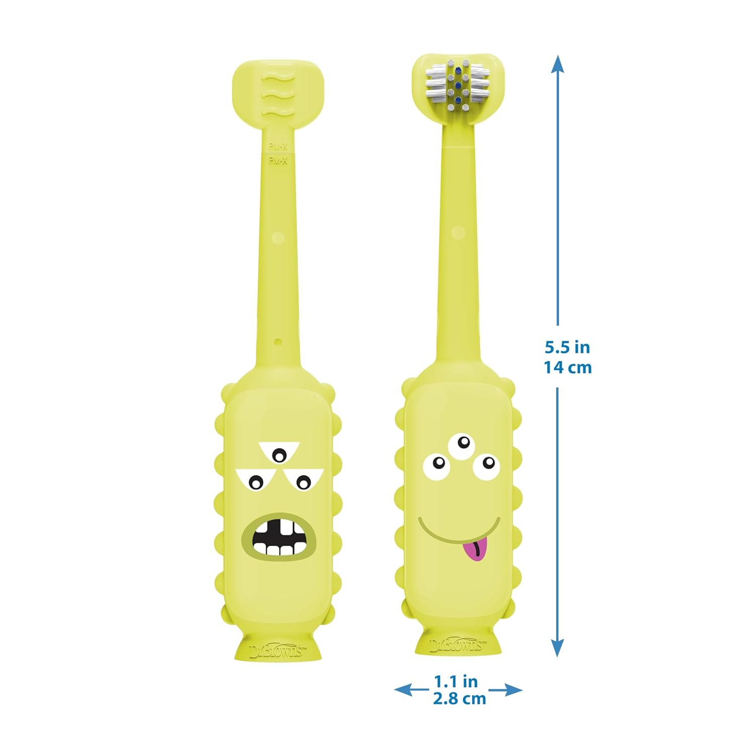 Dr. Brown's ToothScrubber Toddler Toothbrush for Kids 1-4 Years | Triple-Sided Soft Bristles | Tongue Cleaner | Easy-Grip Monster Handle | BPA-Free (Monster Green, 1 Pack)