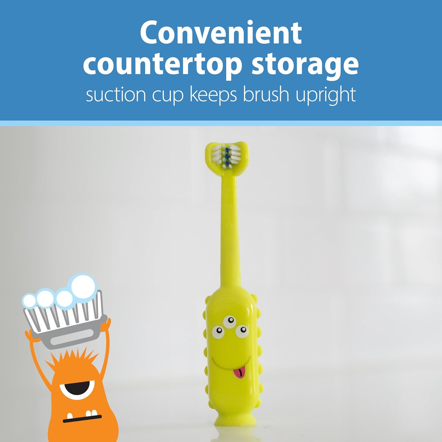 Dr. Brown's ToothScrubber Toddler Toothbrush for Kids 1-4 Years | Triple-Sided Soft Bristles | Tongue Cleaner | Easy-Grip Monster Handle | BPA-Free (Monster Green, 1 Pack)