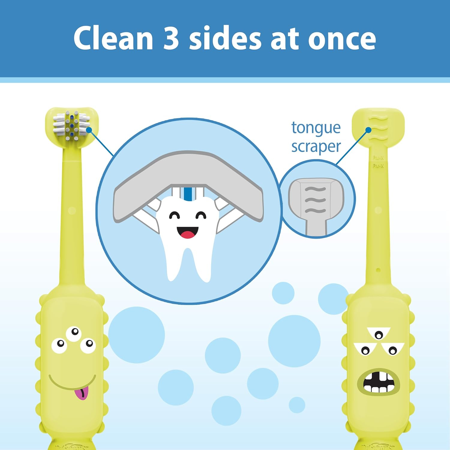 Dr. Brown's ToothScrubber Toddler Toothbrush for Kids 1-4 Years | Triple-Sided Soft Bristles | Tongue Cleaner | Easy-Grip Monster Handle | BPA-Free (Monster Green, 1 Pack)