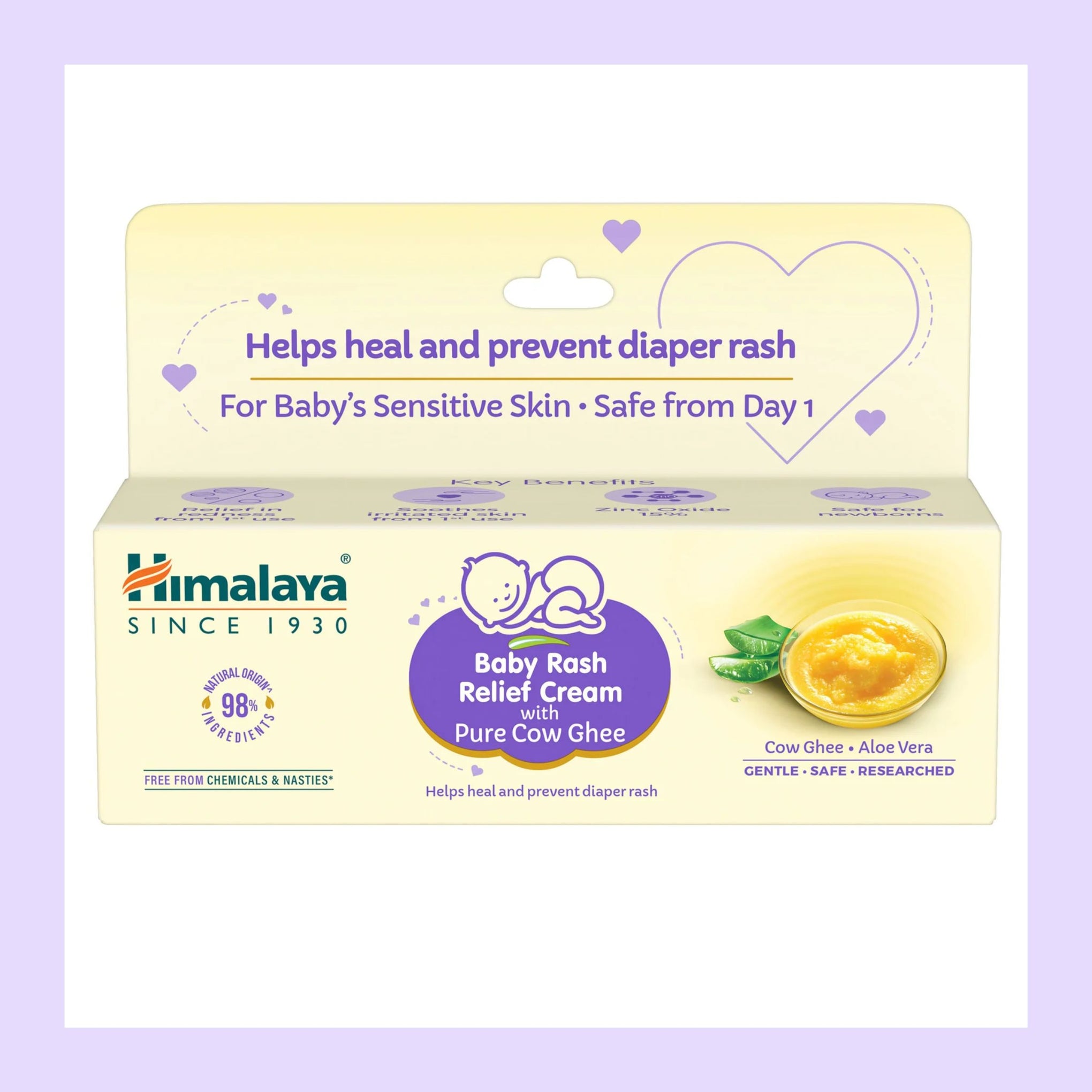 Himalaya Baby Rash Relief Cream with Pure Cow Ghee - 50GM |Helps heal and prevent diaper rash | For baby's sensitive skin