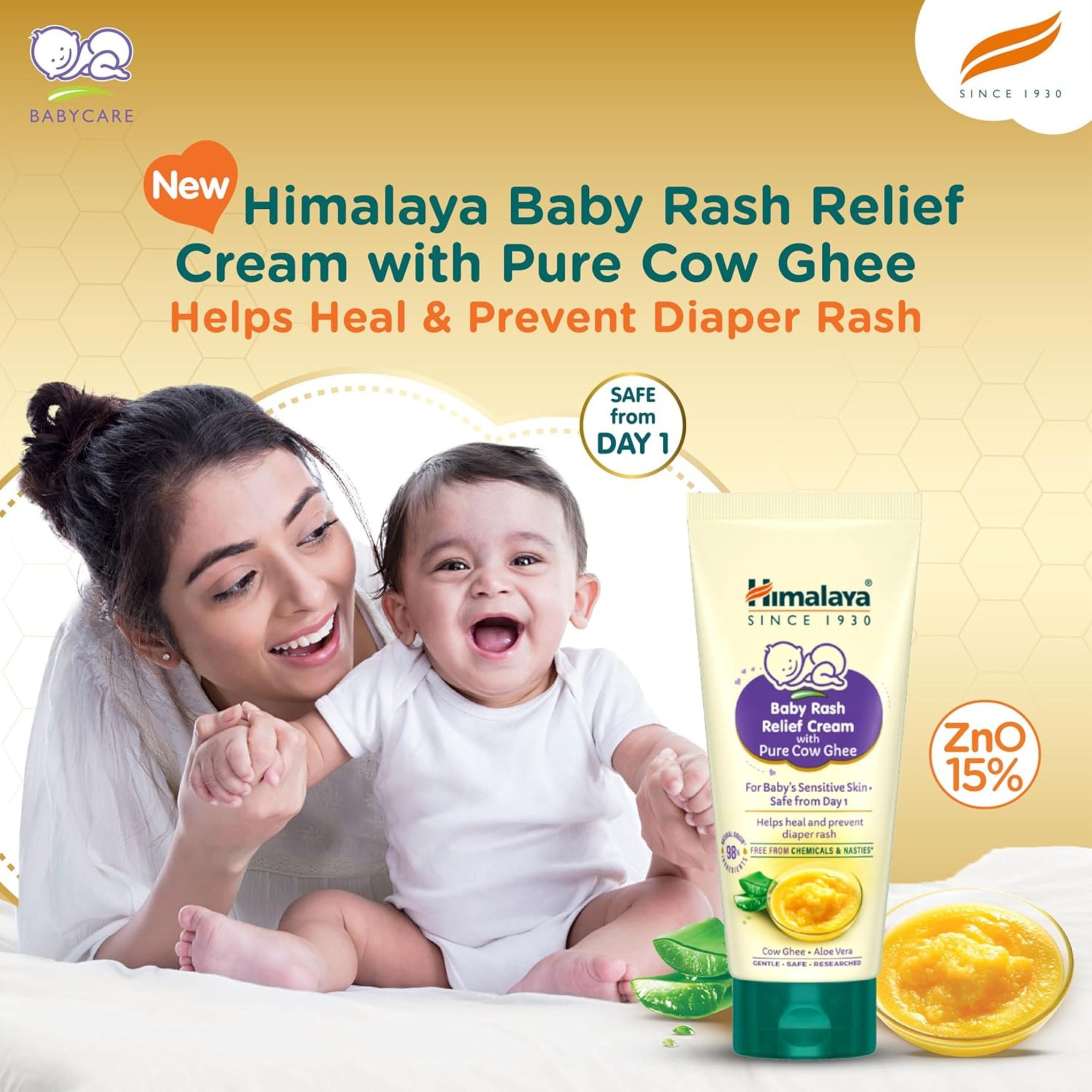 Himalaya Baby Rash Relief Cream with Pure Cow Ghee - 50GM |Helps heal and prevent diaper rash | For baby's sensitive skin