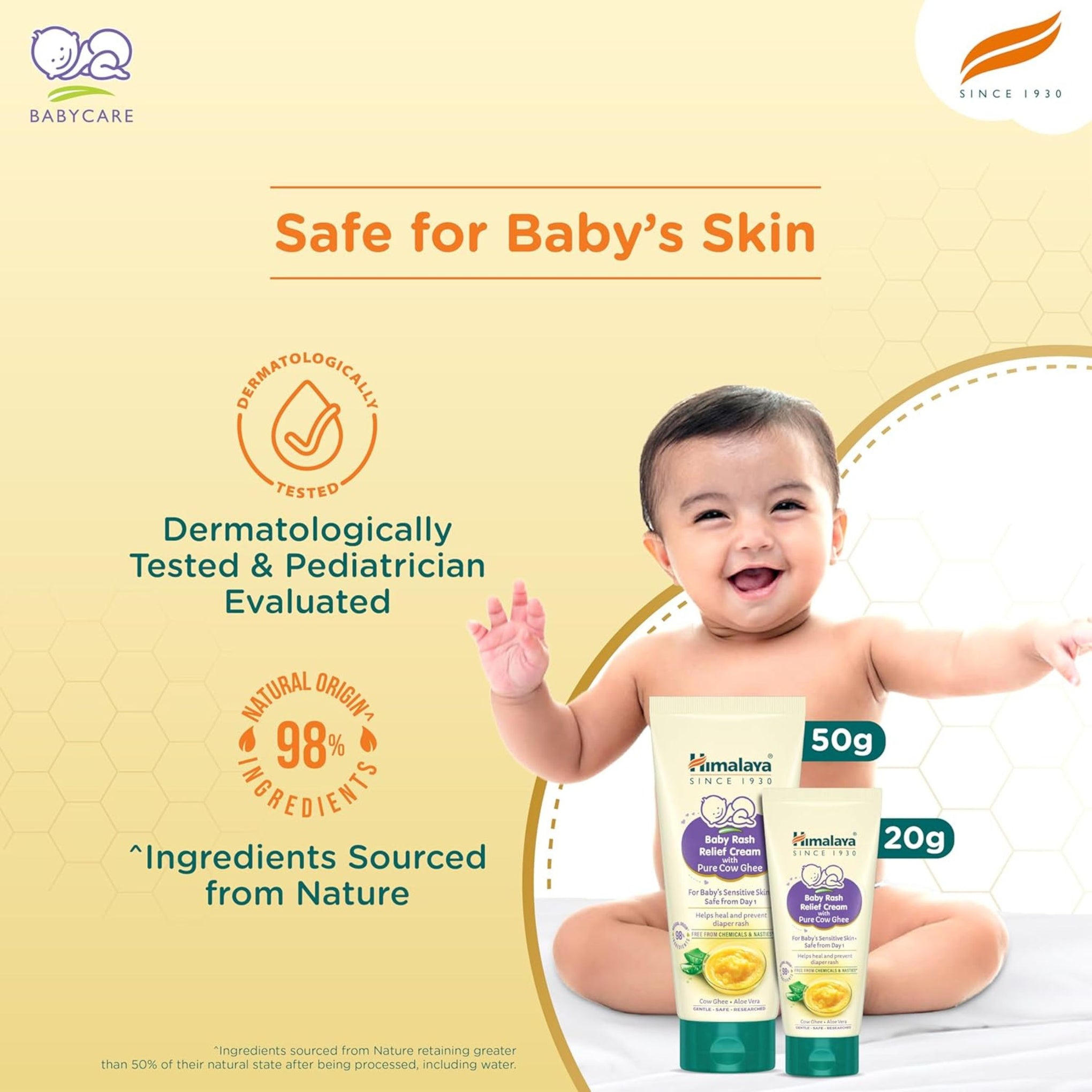 Himalaya Baby Rash Relief Cream with Pure Cow Ghee - 50GM |Helps heal and prevent diaper rash | For baby's sensitive skin
