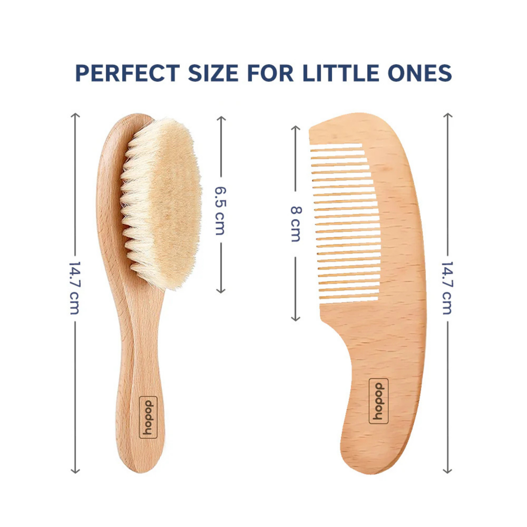 Hopop Natural Bristle Baby Wooden Brush & Comb Set 2005D