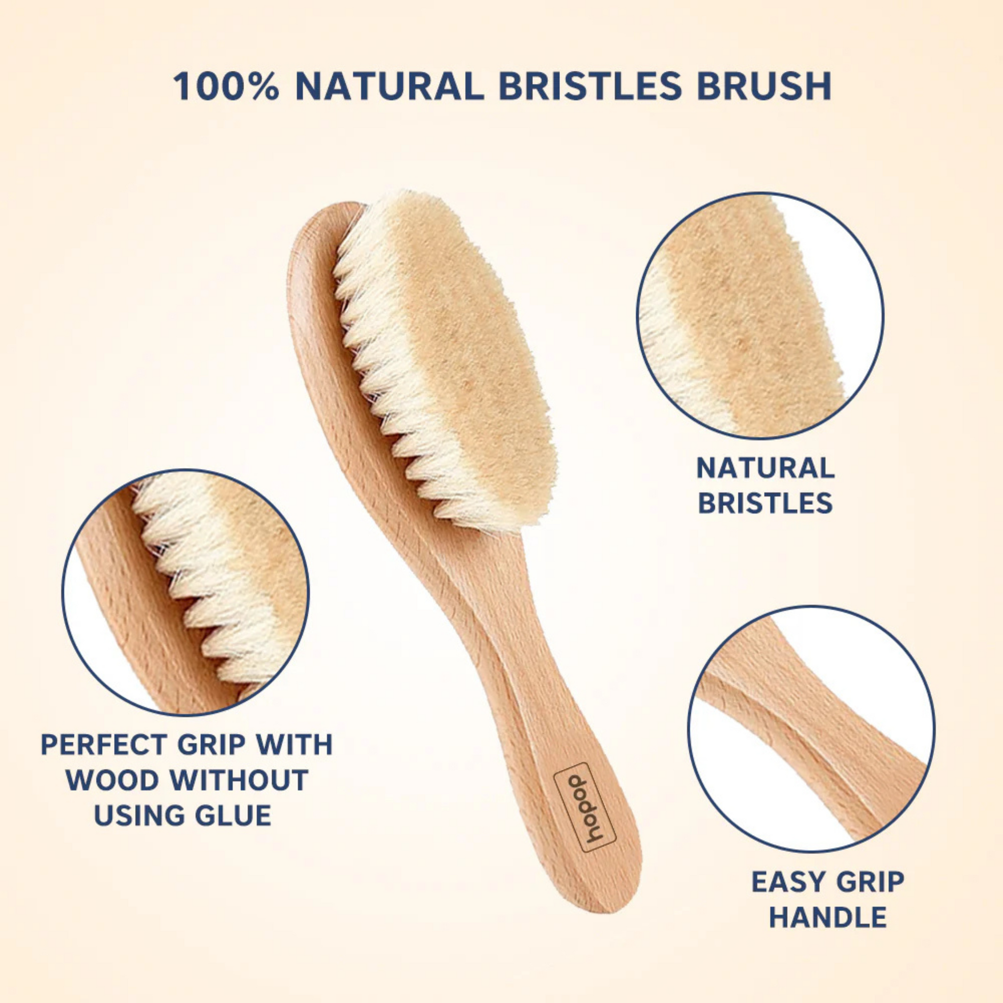Hopop Natural Bristle Baby Wooden Brush & Comb Set 2005D