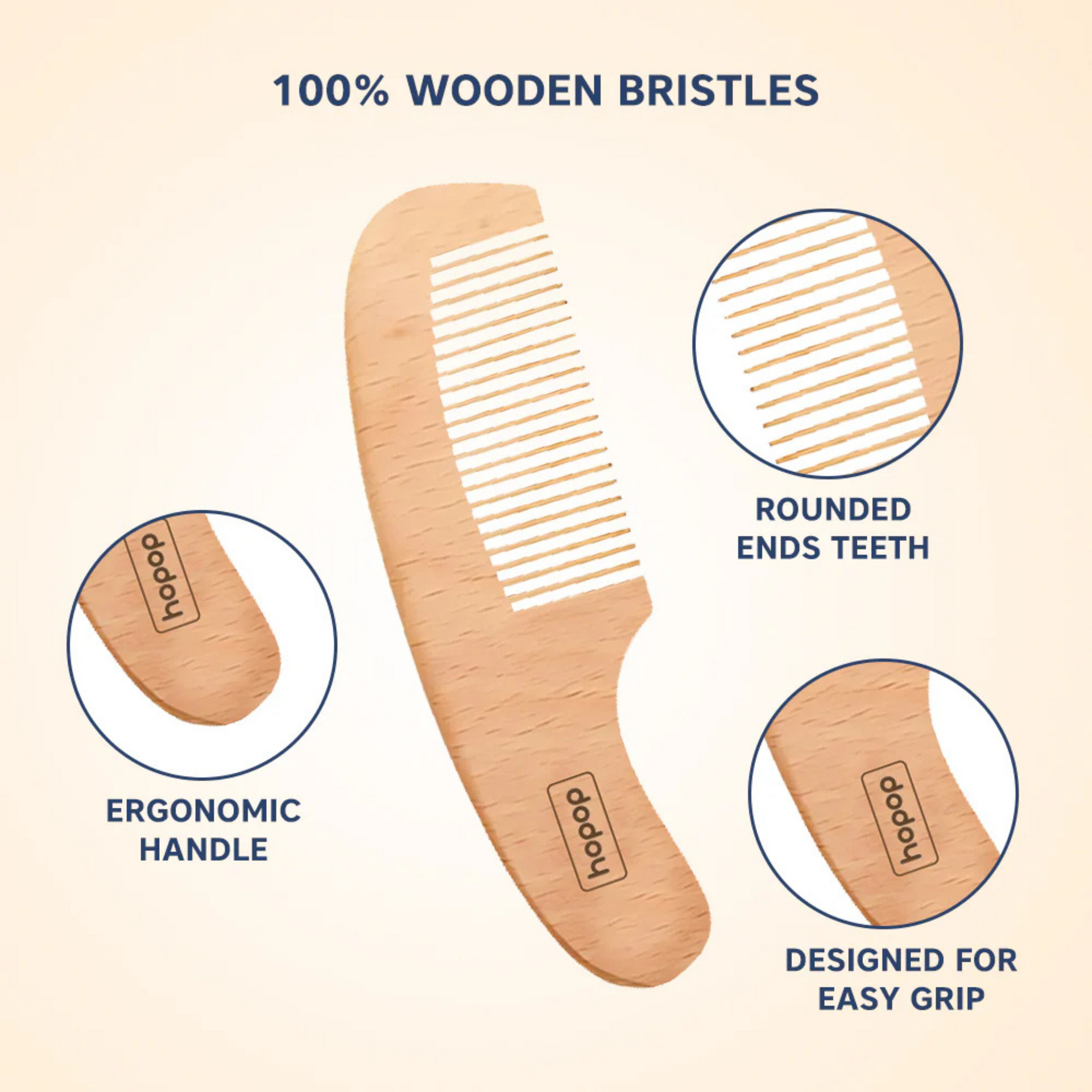 Hopop Natural Bristle Baby Wooden Brush & Comb Set 2005D