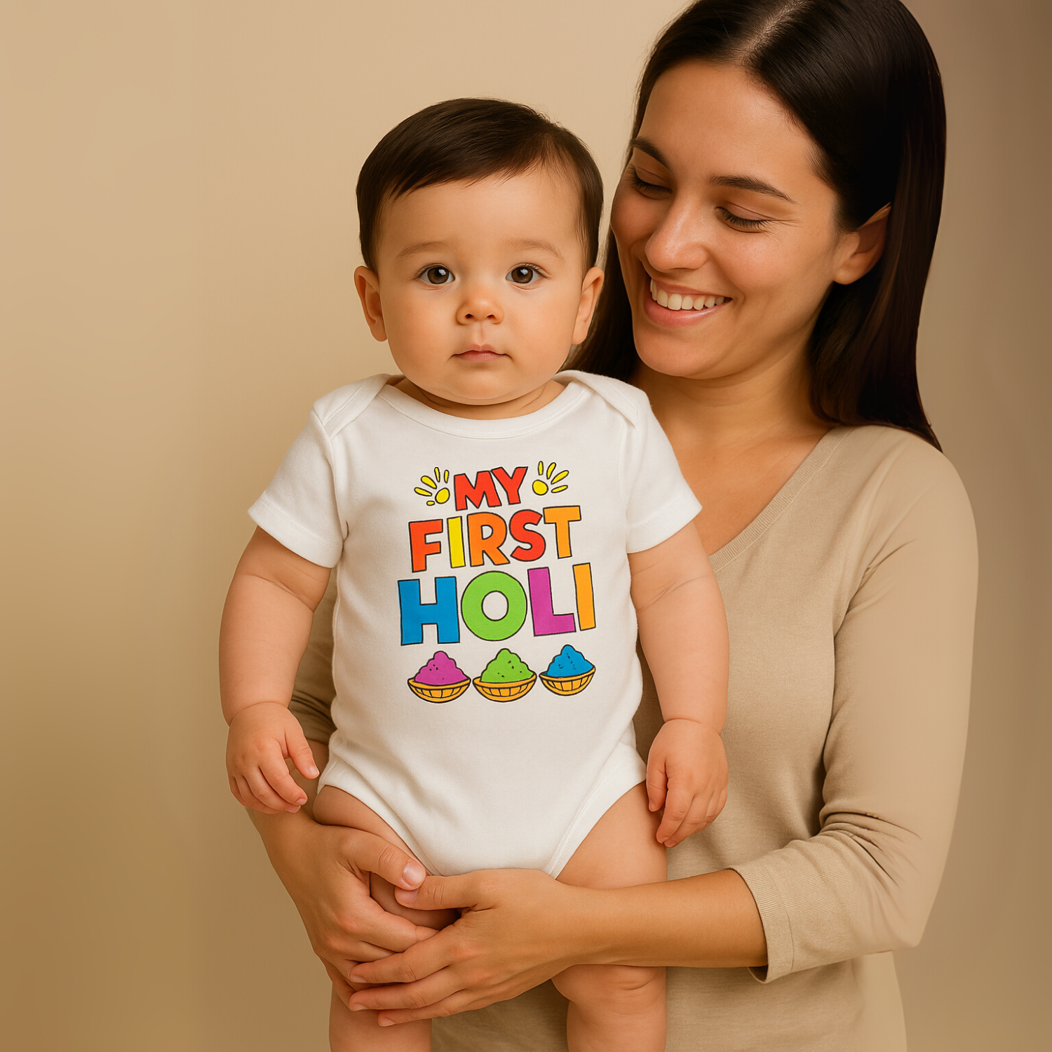 My First Holi Baby Romper – Smile Baby Cotton Bodysuit (0-6M)