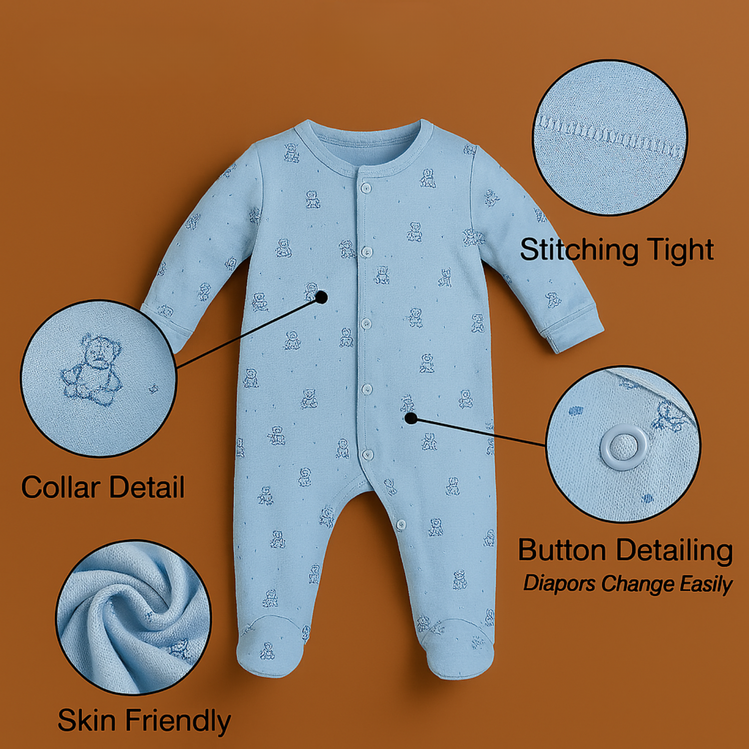 Smile Baby Soft Cotton Romper for Infants – Full Sleeve | Skin-Friendly | 0–6 Months
