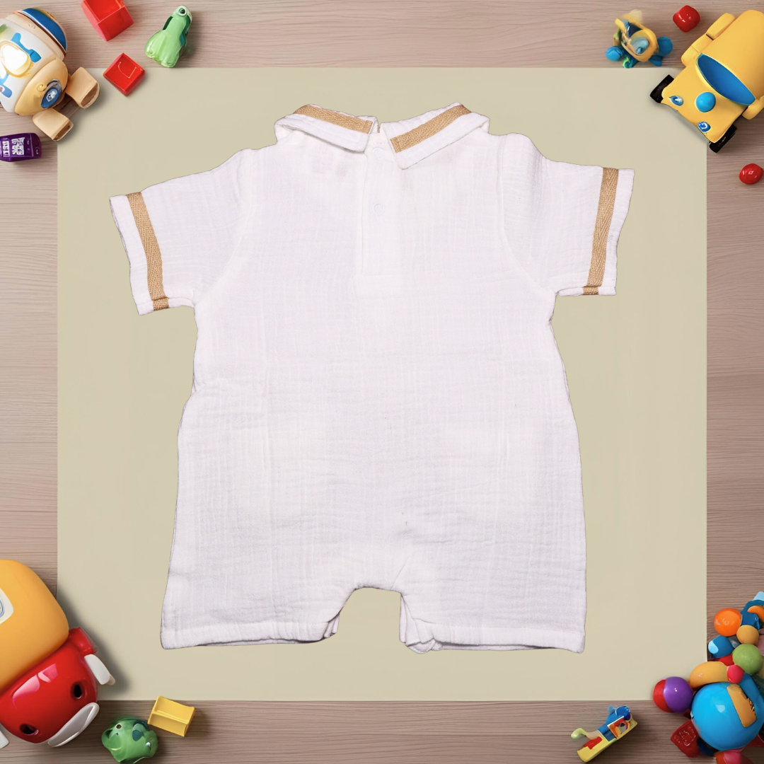 Infant House Muslin White Baby Romper With Short Sleeves And Legs (IH-601) White