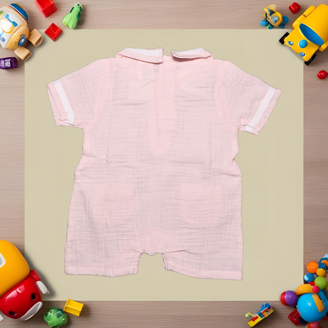 Infant House Muslin White Baby Romper With Short Sleeves And Legs (IH-606) L.PINK