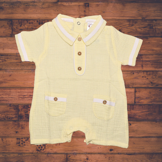 Infant House Muslin White Baby Romper With Short Sleeves And Legs (IH-607) LEMON