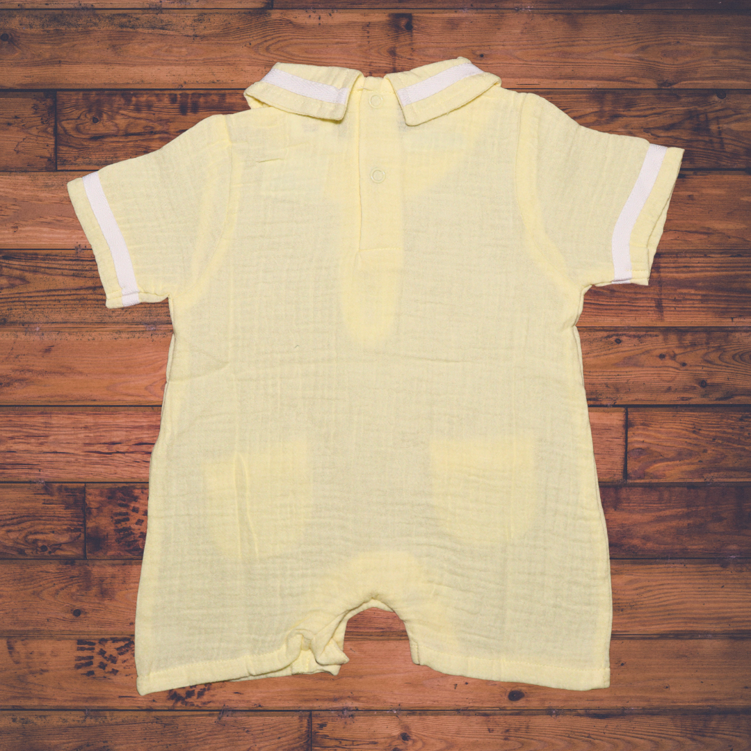 Infant House Muslin White Baby Romper With Short Sleeves And Legs (IH-607) LEMON