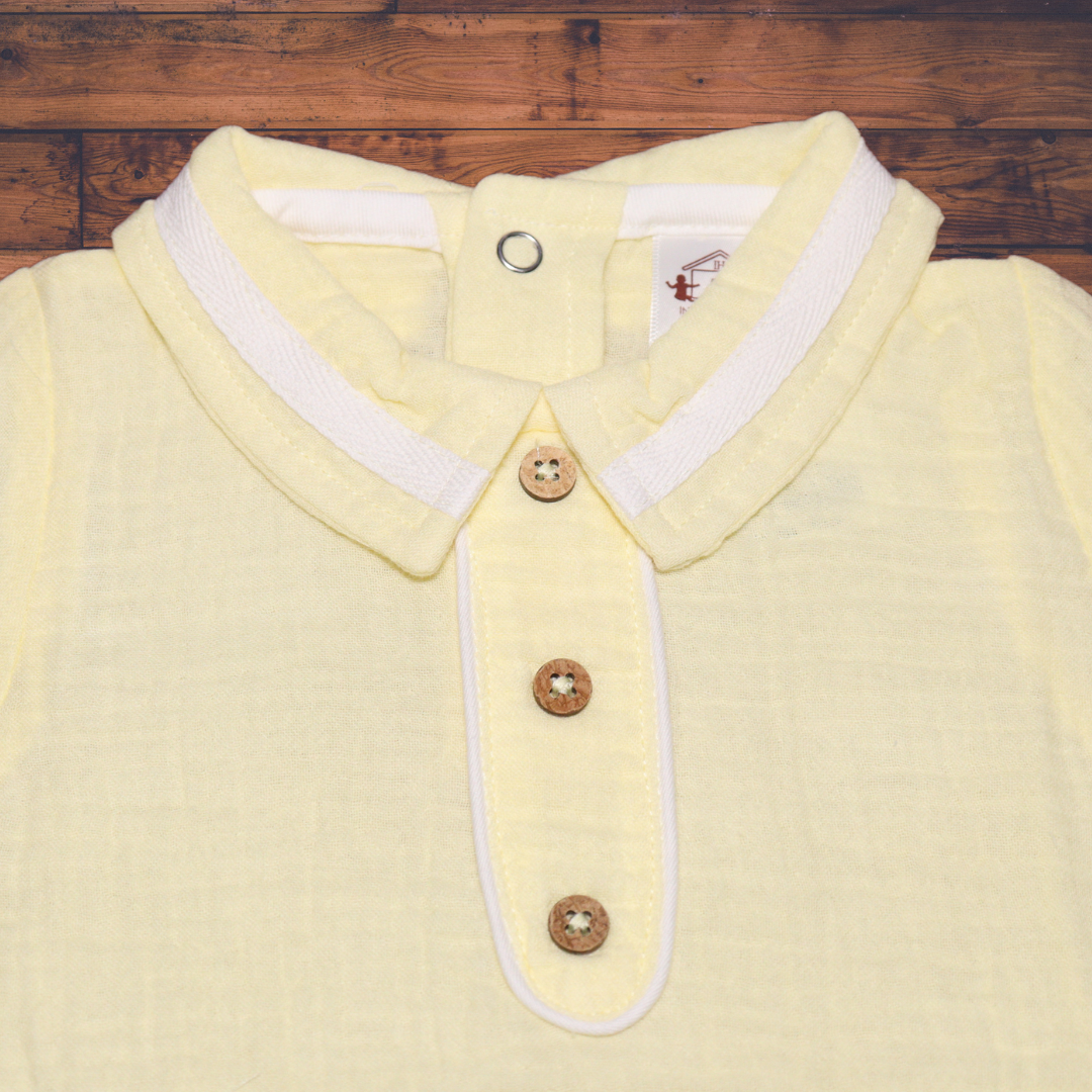 Infant House Muslin White Baby Romper With Short Sleeves And Legs (IH-607) LEMON