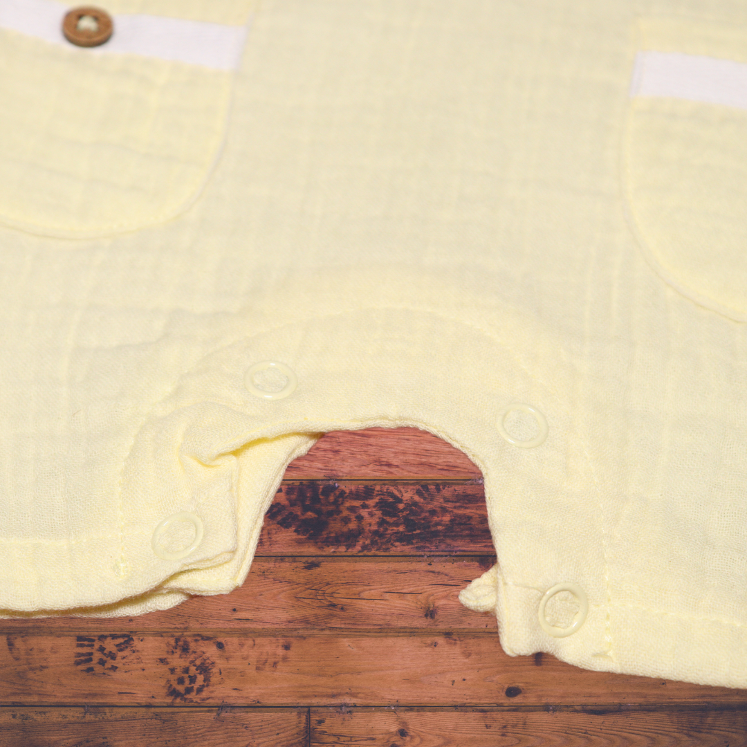 Infant House Muslin White Baby Romper With Short Sleeves And Legs (IH-607) LEMON