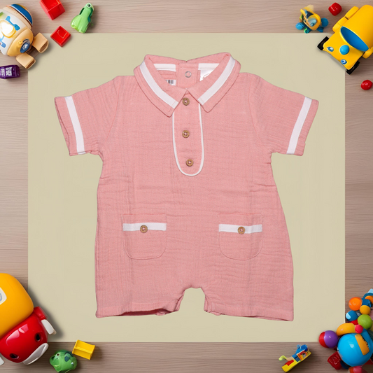 Infant House Muslin White Baby Romper With Short Sleeves And Legs (IH-609) ONION