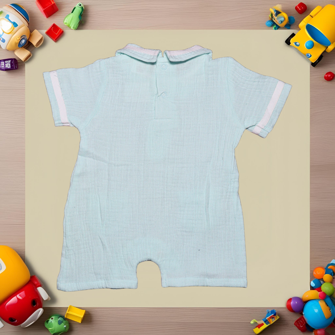 Infant House Muslin White Baby Romper With Short Sleeves And Legs (IH-610) P.GREEN