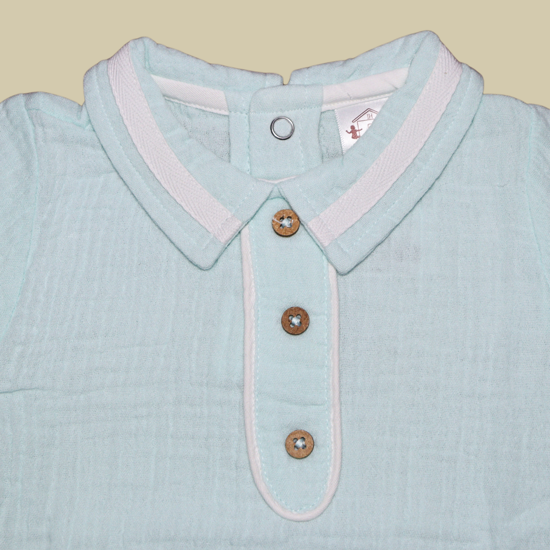 Infant House Muslin White Baby Romper With Short Sleeves And Legs (IH-610) P.GREEN