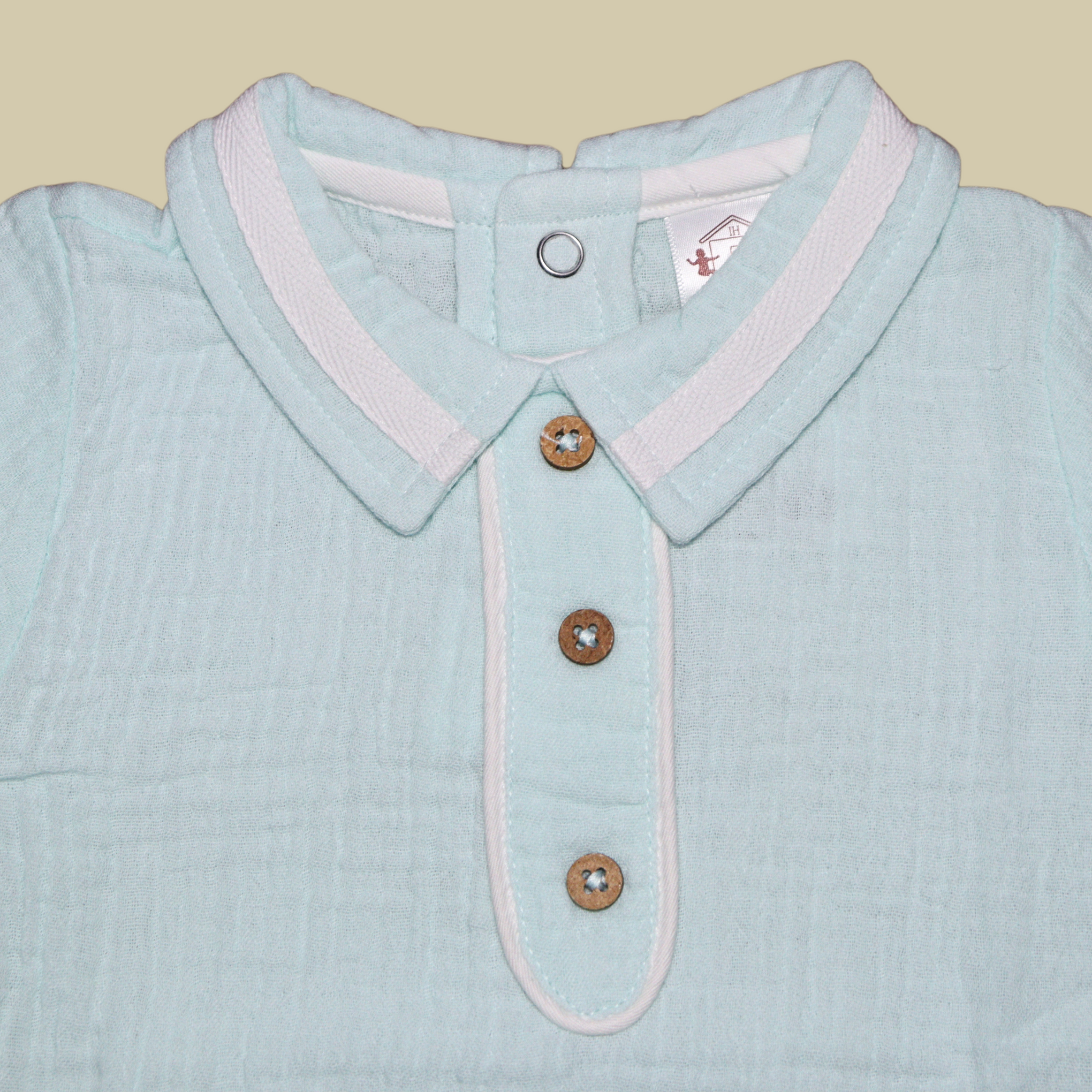 Infant House Muslin White Baby Romper With Short Sleeves And Legs (IH-610) P.GREEN