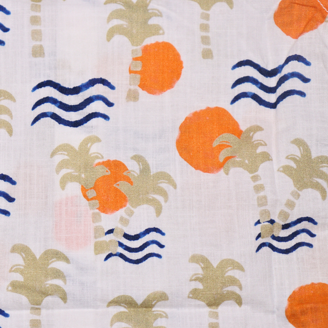 Donoo Boys Cotton Full Sleeves Summer Shirt Stylized Palm Trees, Suns, And Waves ( Orange)