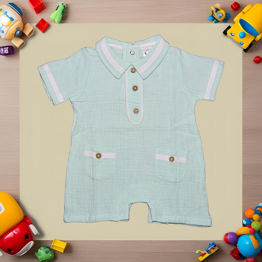 Infant House Muslin White Baby Romper With Short Sleeves And Legs (IH-610) P.GREEN