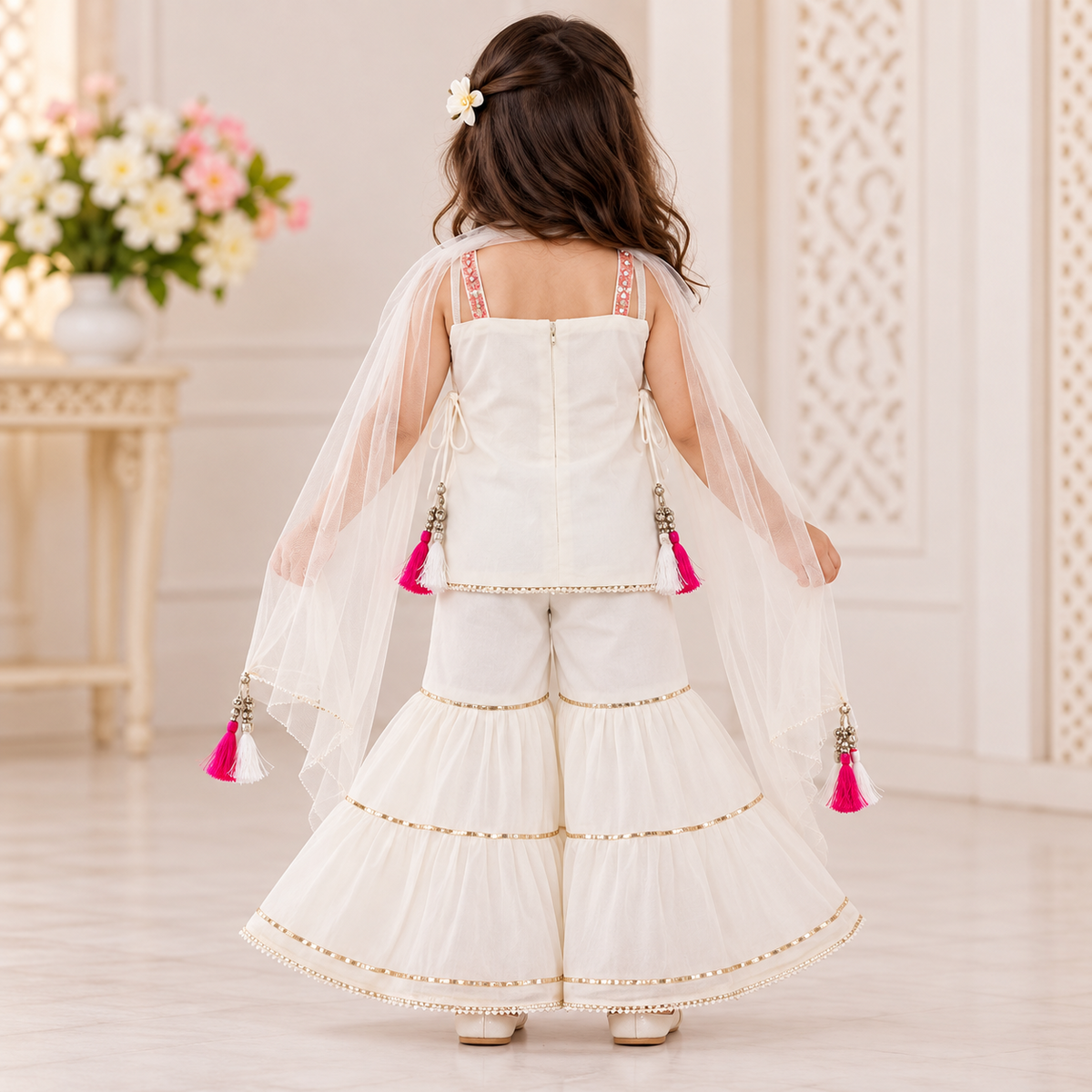 SMILE BABY cream girls sharara set back view