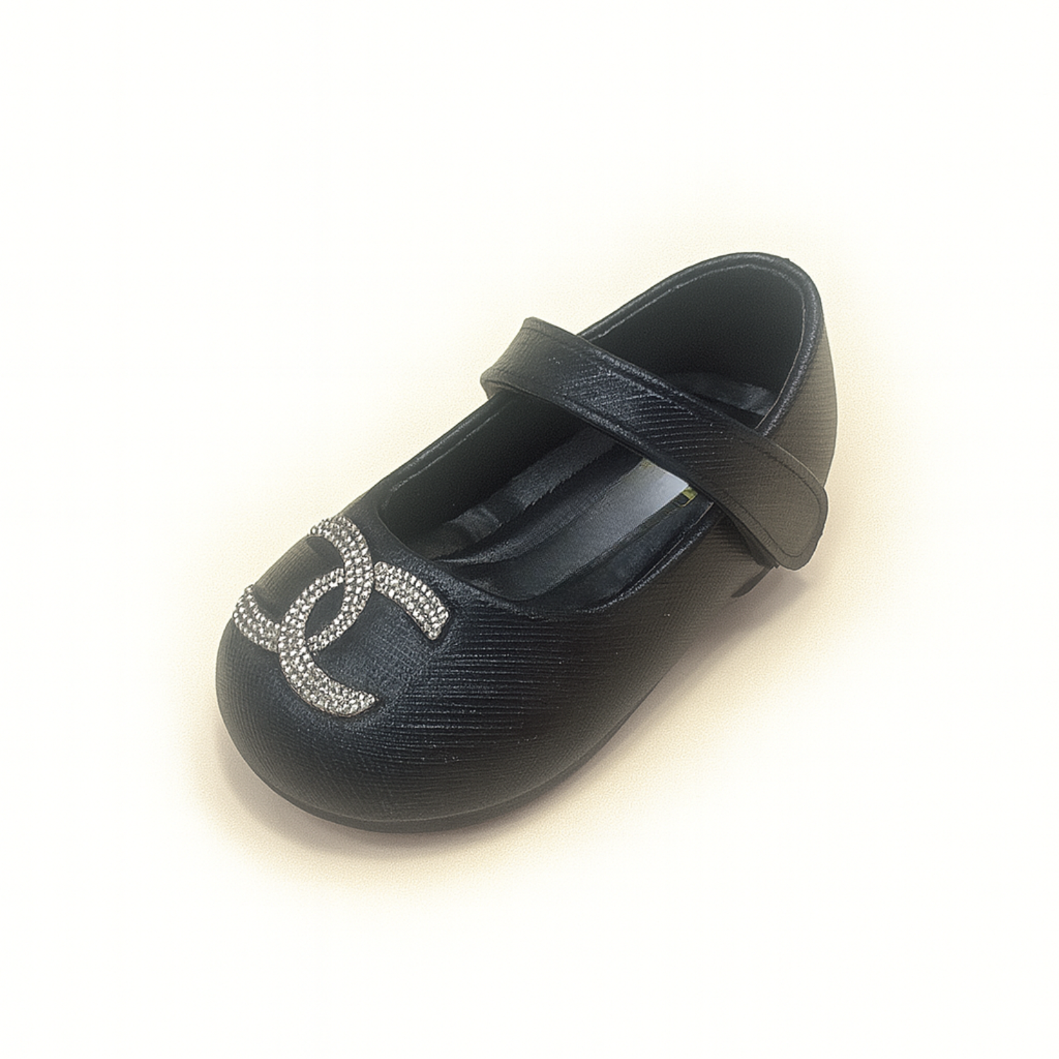 Smile Baby Girls Glitter Logo Ballerina Shoes – Soft Party Wear Flats with Velcro Strap (Gold, Pink & Black | 6 Months – 3 Years)
