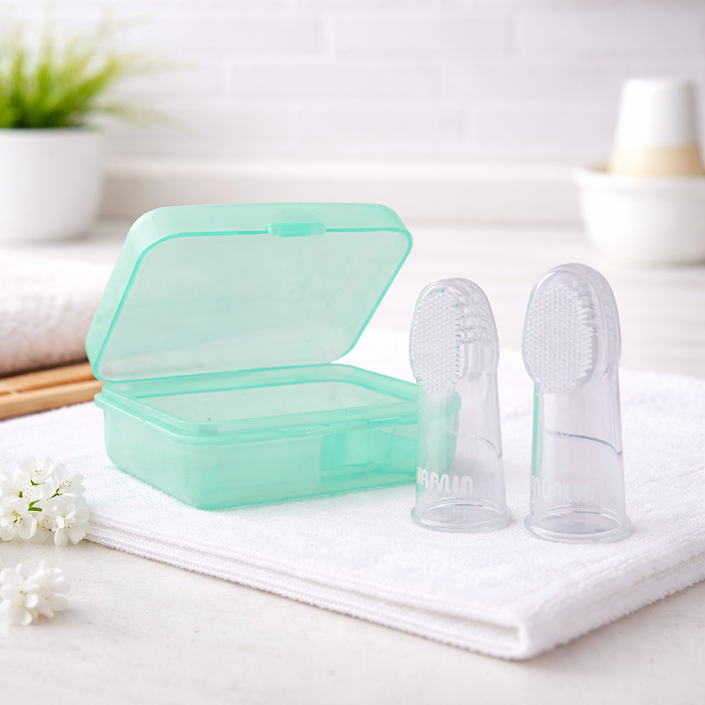 Farlin Finger Toothbrush Parents Set with Travel Case | Food-Grade Silicone | BPA-Free | Soft Gum Care for Babies | 0+ Months