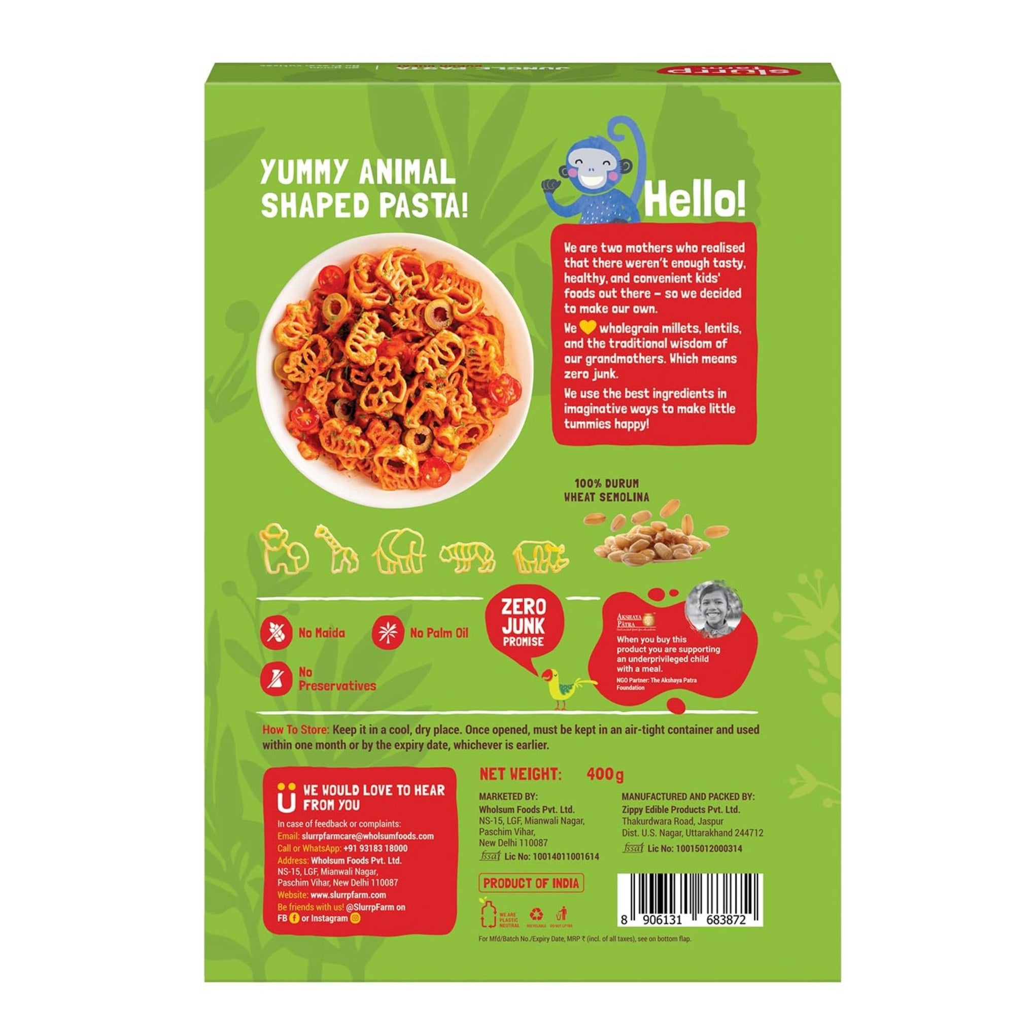 Slurrp Farm No Maida Jungle Pasta | Made with 100% Durum Wheat/Semolina/Suji | 100% vegetarian & Cooks in 8 minutes