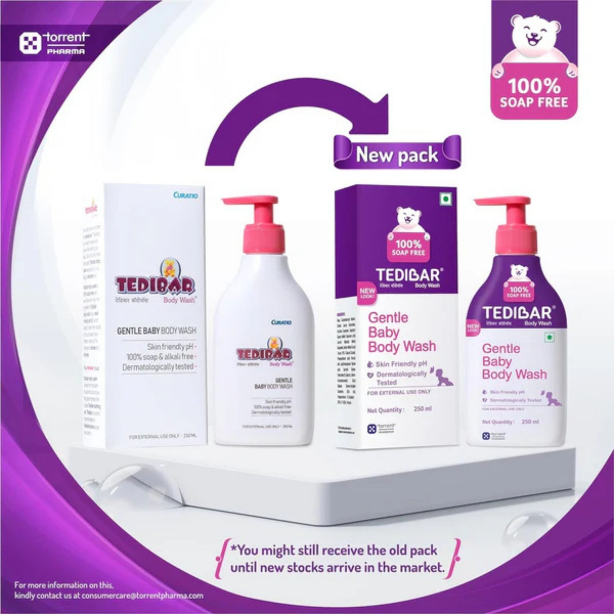 Curatio TEDIBAR Baby Body Wash 250ml | 100% SOAP FREE TEDIBAR NEW Gentle Baby Body Wash Skin Friendly Dermatologically Tested