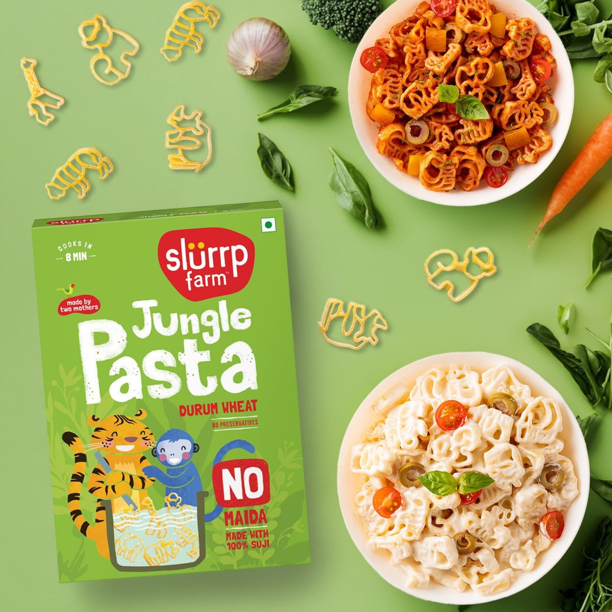 Slurrp Farm No Maida Jungle Pasta | Made with 100% Durum Wheat/Semolina/Suji | 100% vegetarian & Cooks in 8 minutes