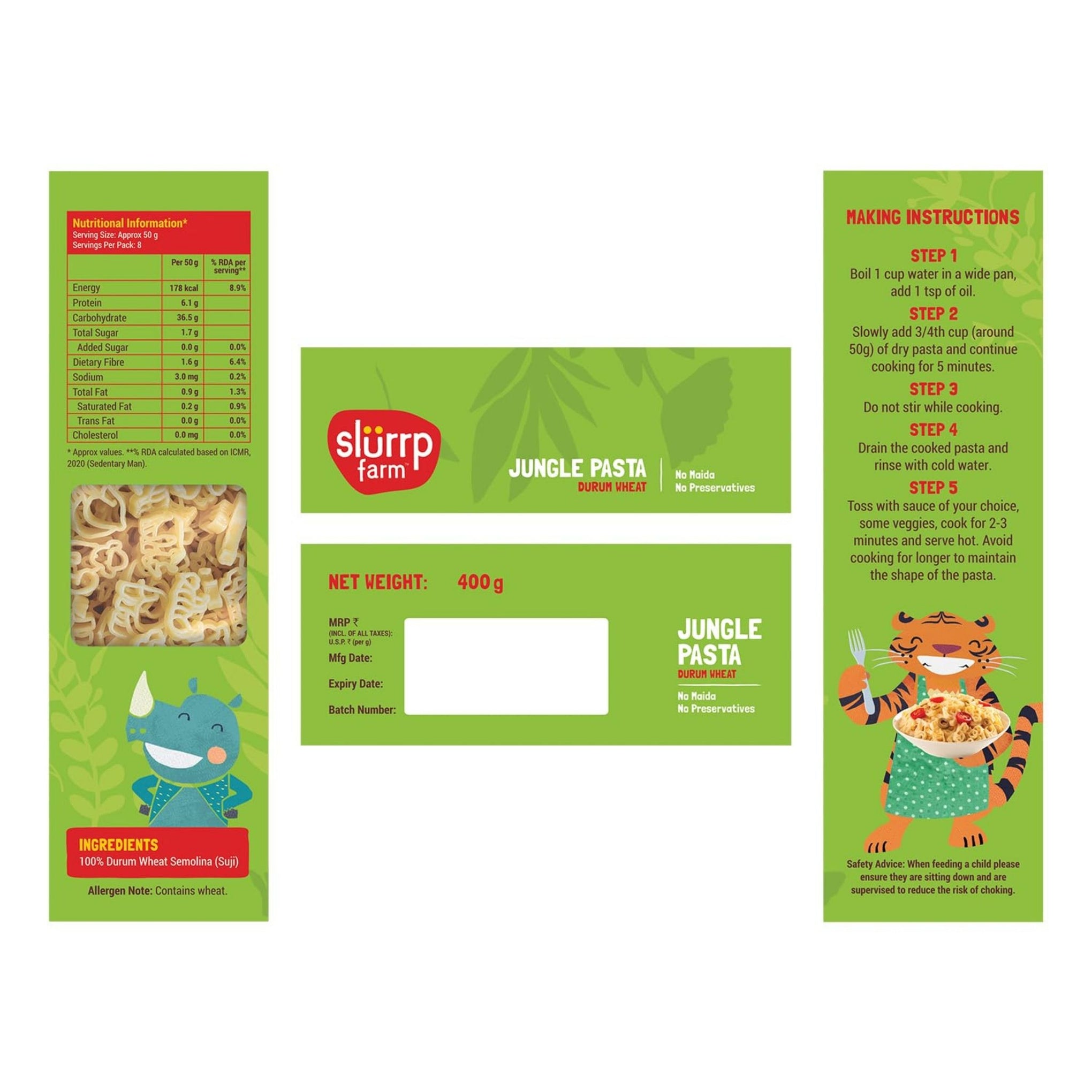 Slurrp Farm No Maida Jungle Pasta | Made with 100% Durum Wheat/Semolina/Suji | 100% vegetarian & Cooks in 8 minutes