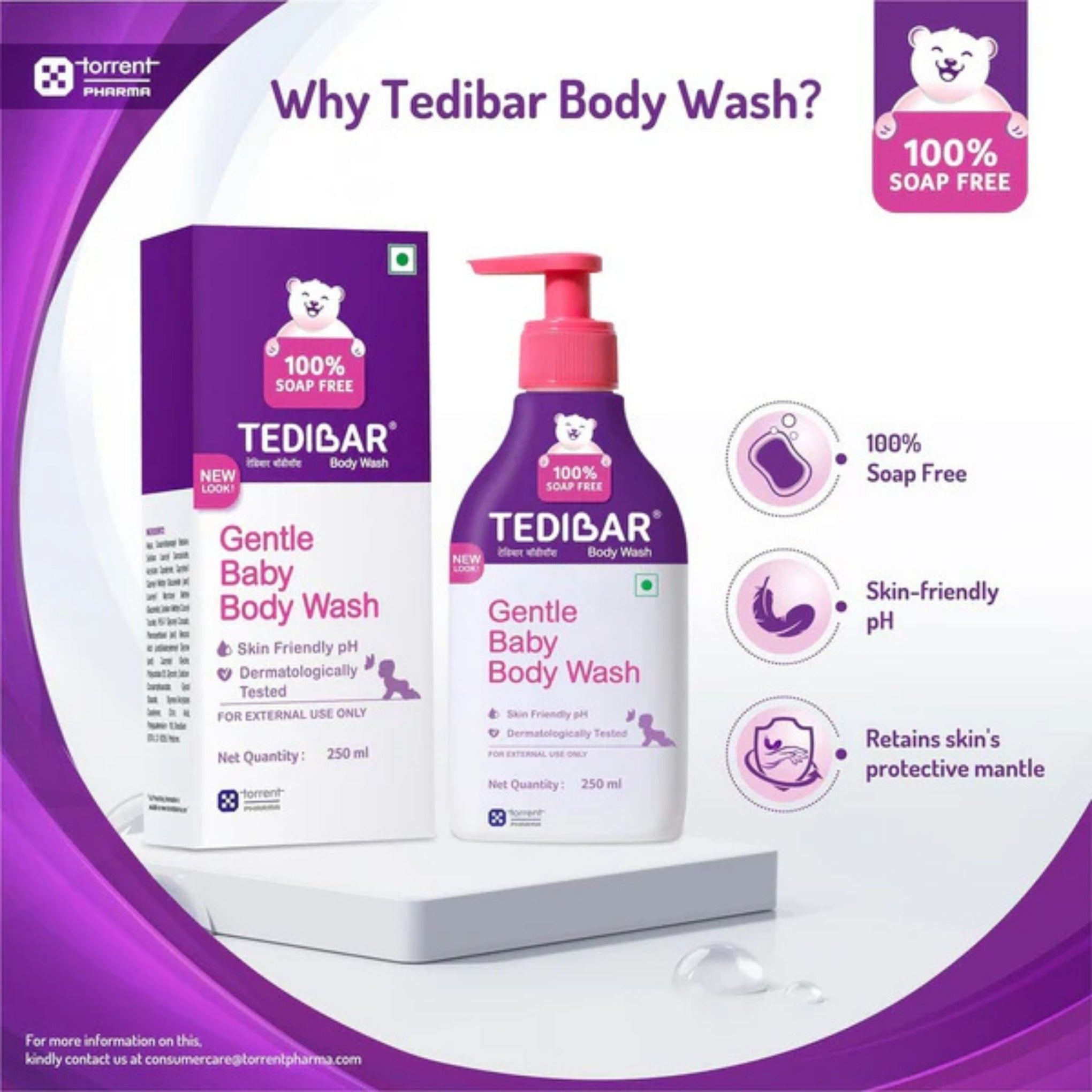 Curatio TEDIBAR Baby Body Wash 250ml | 100% SOAP FREE TEDIBAR NEW Gentle Baby Body Wash Skin Friendly Dermatologically Tested