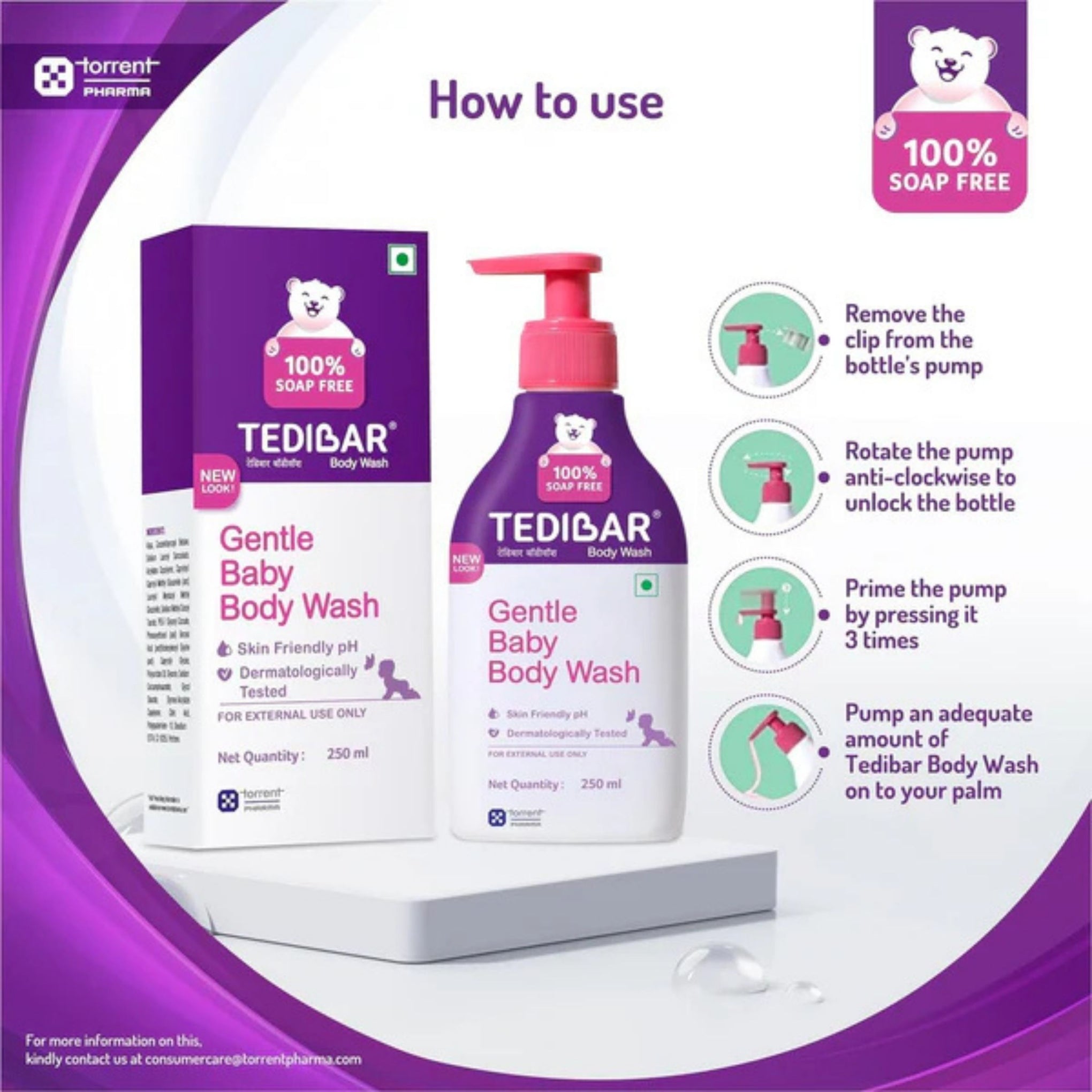 Curatio TEDIBAR Baby Body Wash 250ml | 100% SOAP FREE TEDIBAR NEW Gentle Baby Body Wash Skin Friendly Dermatologically Tested
