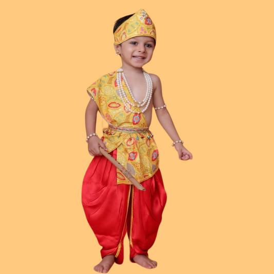 Smile Baby Krishna Dress for Kids (3 Months – 5 Years) – Traditional Yellow & Red Costume with Accessories for Janmashtami