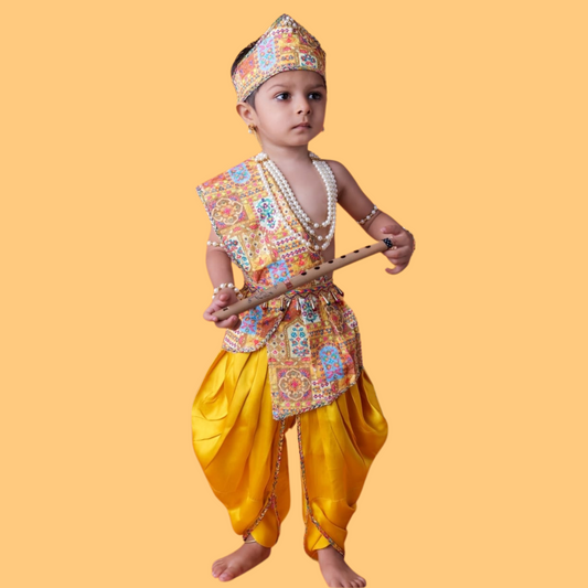 Smile Baby Kanha Dress Set for Babies – Traditional Krishna Costume | 3–18 Months | Dhoti, Vest, Crown & Flute