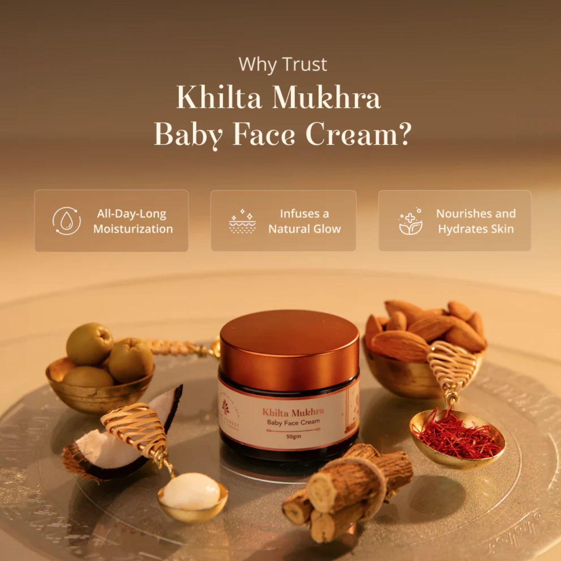 Baby Forest Khilta Mukhra Baby Face Cream | Ayurvedic Nourishing Cream for Babies | With Licorice, Shea Butter & Natural Oils | 50 g