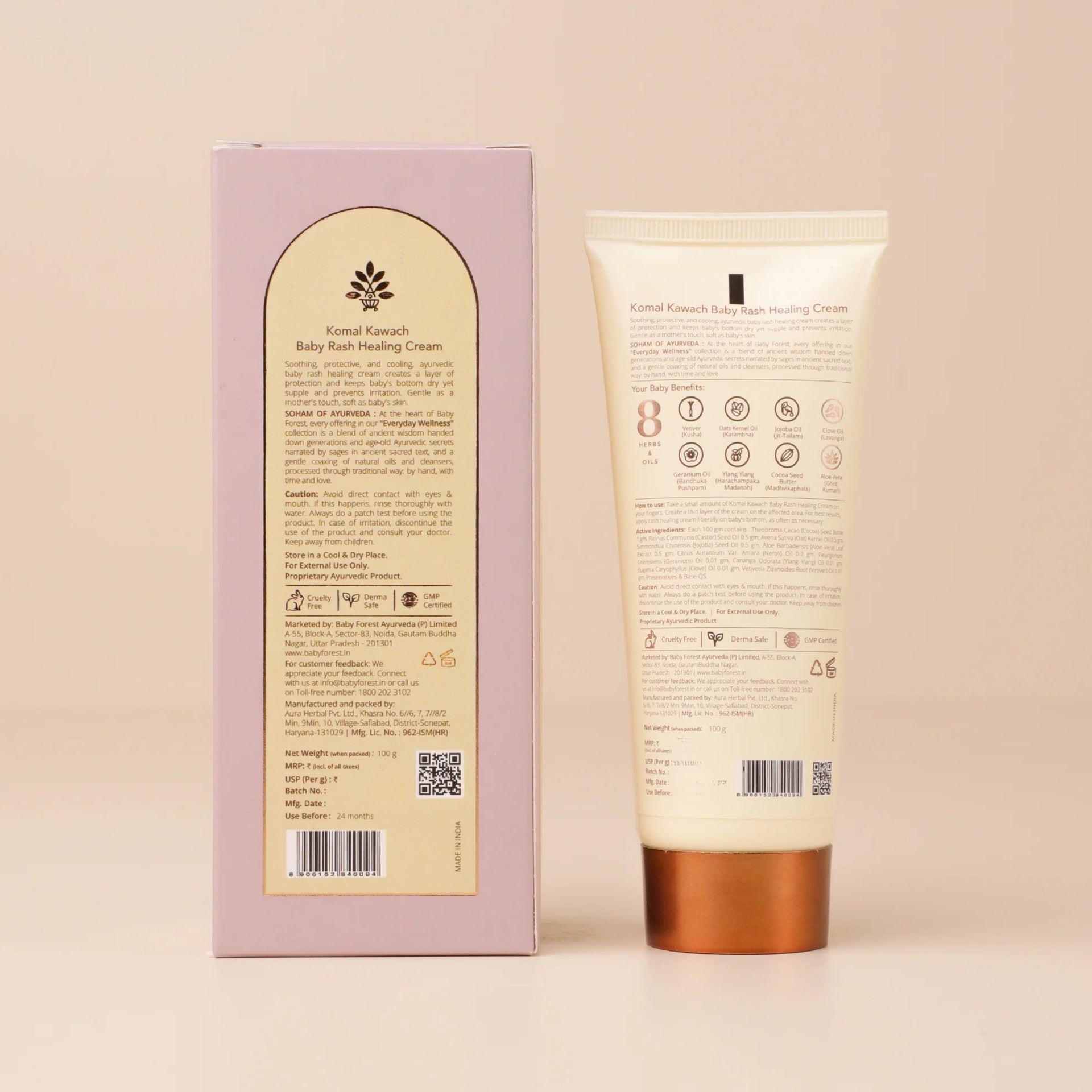 BABY FOREST Komal Kawach Baby Rash Healing Cream | Ayurvedic Diaper Rash Care with 8 Herbs & Oils | 100 g