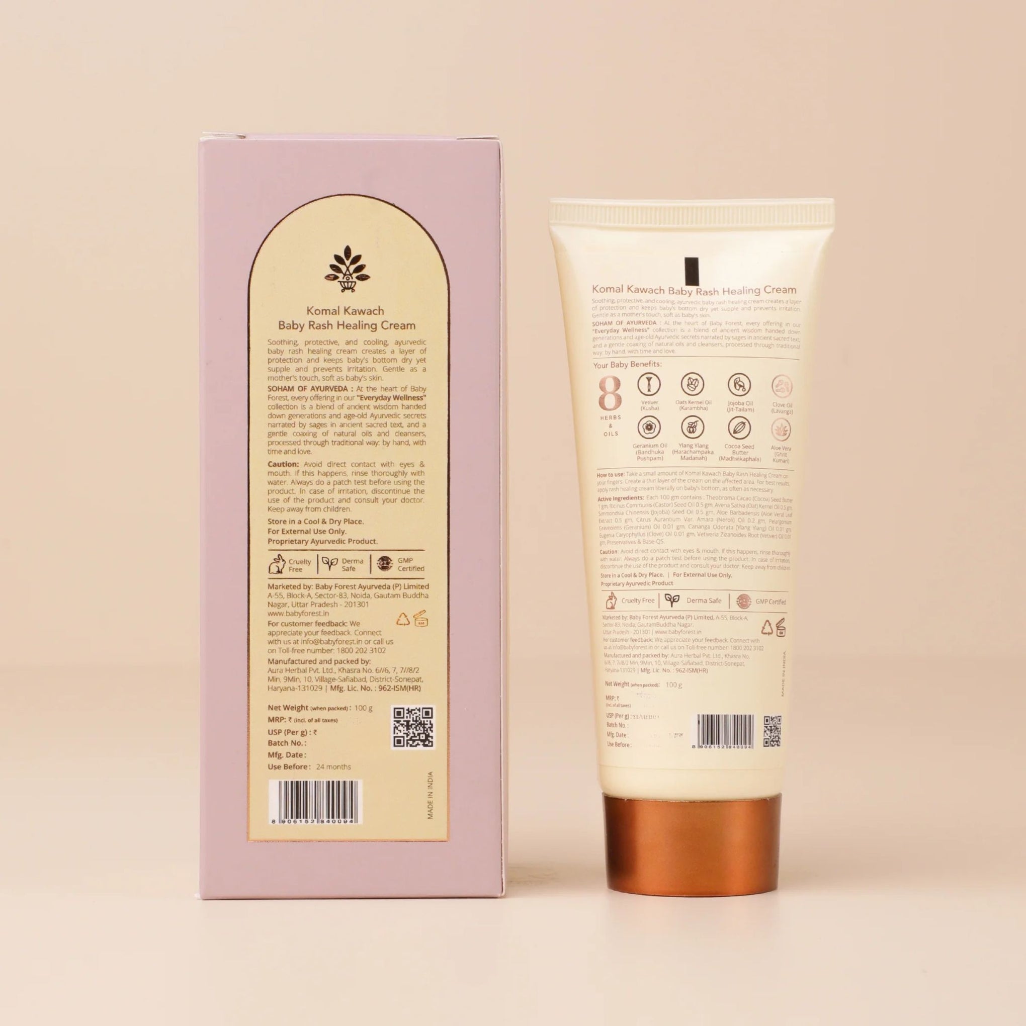 BABY FOREST Komal Kawach Baby Rash Healing Cream | Ayurvedic Diaper Rash Care with 8 Herbs & Oils | 100 g